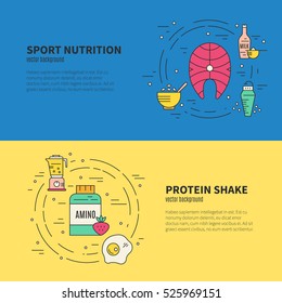 Collection of banner concepts with sport nutrition. Healthy lifestyle and diet illustration made in vector.