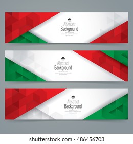 Diseño de banner de colección, banner de fondo de colores de la bandera italiana, ilustración vectorial.