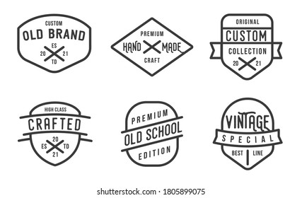 Collection of banner, logo, badge or label in retro vintage style. Graphic elements different forms. Minimalistic vector objects template for branding craft, hand made, custom products.