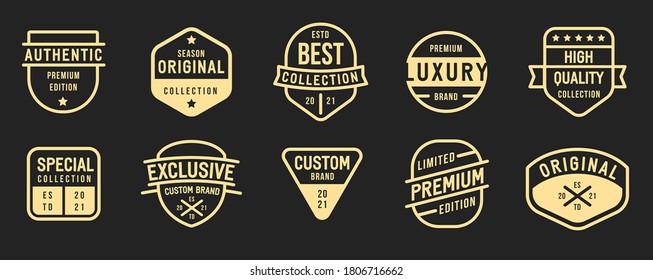 Collection of banner, logo, badge or label in retro vintage style. Graphic elements different forms. Minimalistic vector objects template for exclusive, original, special products.