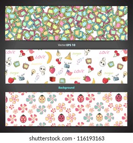 Collection of banners with abstract cute elements. Vector design.