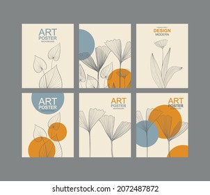 Collection of banners with abstract plants. 