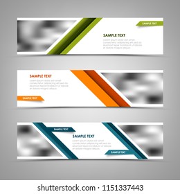 Collection banners with abstract stripes and labels