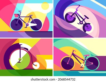 Collection of banners with bicycles. Placard designs in flat style.