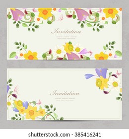 collection banners with border of spring flowers for your design