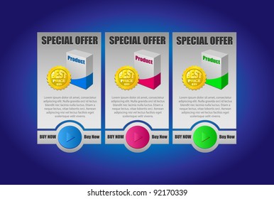 collection of banners with buttons.