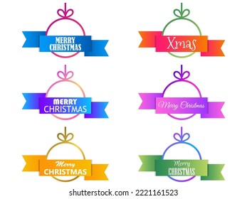 Collection of banners with Christmas bauble with bows and ribbon. Merry Christmas. Christmas tree decoration. Xmas design for greeting card, wrapping paper and banner. Vector illustration