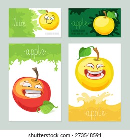 collection of banners with cute apple character