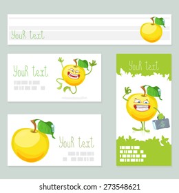 collection of banners with cute apple character