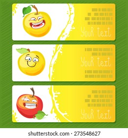 collection of banners with cute apple character