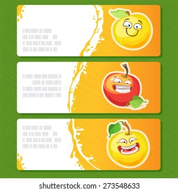 collection of banners with cute apple character