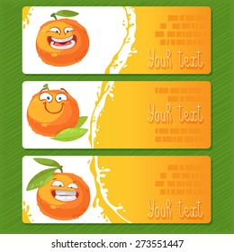 collection of banners with cute orange character