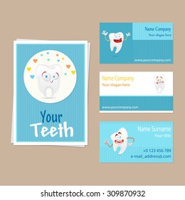 collection of banners with cute tooth character