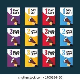 Collection of banners of days left. Countdown of days left. Vector flat icons.