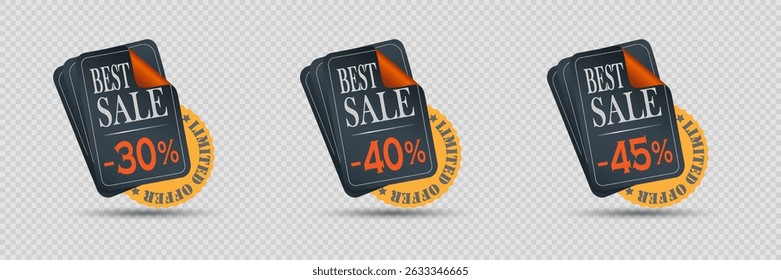 Collection of banners and discounts, stickers sale. Vector illustration