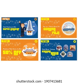 colección de banners en estilo plano. En Temas de conjunto: negocios, aeropuerto, viajes, eco, noticias, país, ciudad. Diseño de vectores