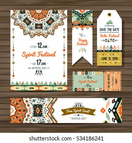 Collection of banners, flyers or invitations with geometric elements. Flyer design in bohemian style