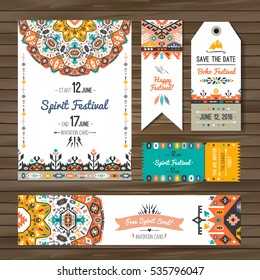 Collection of banners, flyers or invitations with geometric elements. Flyer design in bohemian style