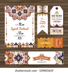 Collection of banners, flyers or invitations with geometric elements. Flyer design in bohemian style