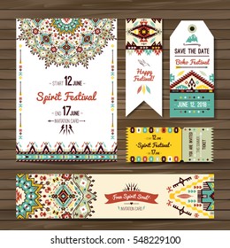 Collection of banners, flyers or invitations with geometric elements. Flyer design in bohemian style