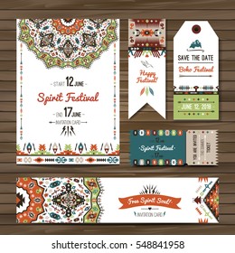 Collection of banners, flyers or invitations with geometric elements. Flyer design in bohemian style
