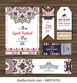 Collection of banners, flyers or invitations with geometric elements. Flyer design in bohemian style