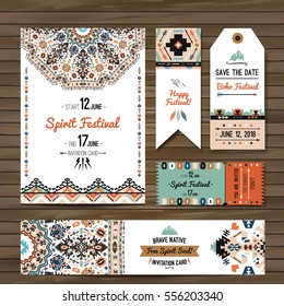 Collection of banners, flyers or invitations with geometric elements. Flyer design in bohemian style