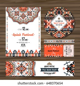 Collection of banners, flyers or invitations with geometric elements. Flyer design in bohemian style