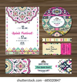 Collection of banners, flyers or invitations with geometric elements. Flyer design in bohemian style