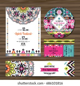 Collection of banners, flyers or invitations with geometric elements. Flyer design in bohemian style