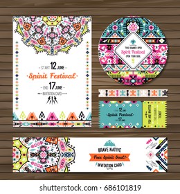 Collection of banners, flyers or invitations with geometric elements. Flyer design in bohemian style