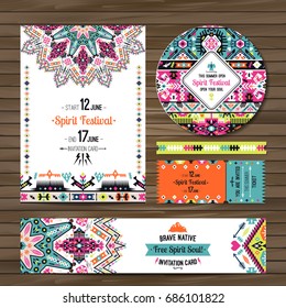 Collection of banners, flyers or invitations with geometric elements. Flyer design in bohemian style