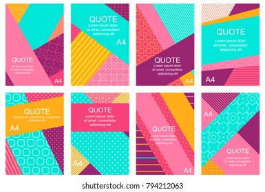 Collection of banners, flyers, placards with abstract geometric backgrounds. Set for scrapbooking. Vector template card for greeting, decorations, congratulations. A4 format. EPS8