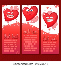 collection of banners with heart character, vector illustration