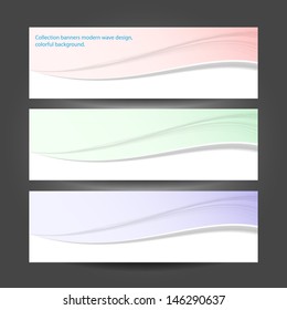 Collection banners modern wave design, colorful background. 