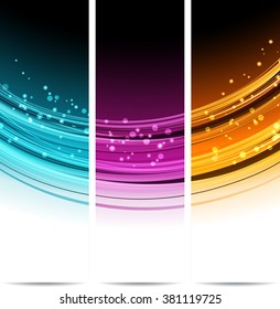 Collection banners modern wave design, colorful background. vector illustration. Blue, orange and purple