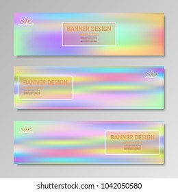 Collection of banners with neon holographic effect. Can be used for advertising, web site heder and any color design