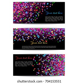Collection of banners with paper shiny confetti for Christmas greeting design