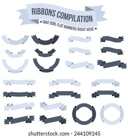 Collection of banners, ribbons of different unusual designs, for vintage emblems and logos.