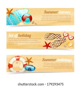 Collection of banners and ribbons with summer holiday vacation design elements isolated vector illustration