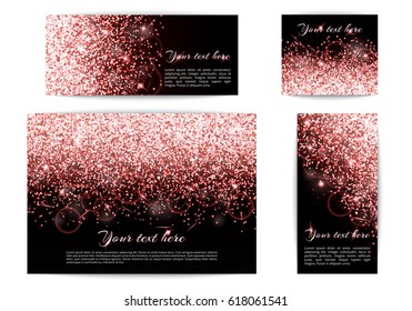 A collection of banners with shimmering pink lights. Glitter pattern on a black backdrop