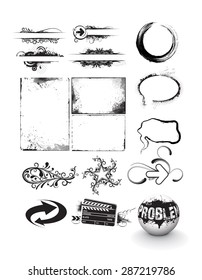 Collection of banners, speech bubble, clapper boad, 3d sphere vector design element.