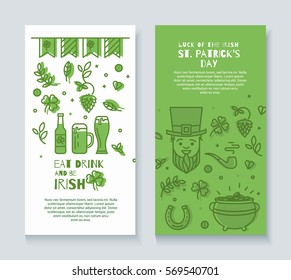 Collection of banners for St. Patrick's Day. Simple sleek design in a thin line. Flyers can be used for advertising, party.