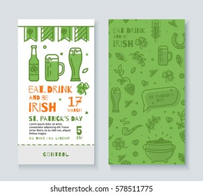 Sammlung von Bannern für den St. Patrick's Day. Einfaches schlankes Design in einer dünnen Linie. Flyer können für Werbung, Party verwendet werden.