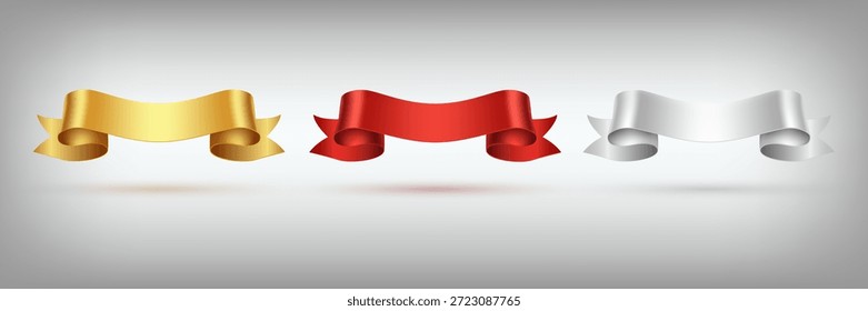 Una colección de Anuncios en varios colores y materiales. Vector 3D ilustración.