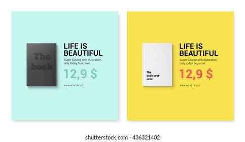 Collection of banners for the website with the presentation of books. Vector banners for the store. Advertising courses or books, magazines.