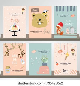 Collection for banners,Placards with squirrel, cake, fox, monkey, whale and ice cream .Happy new year 2018