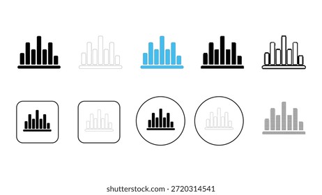 Colección de iconos de gráficos de barras que representan la visualización de datos y niveles de audio