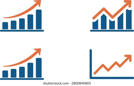 Collection of bar and line graphs illustrating upward trends and business growth on a transparent background