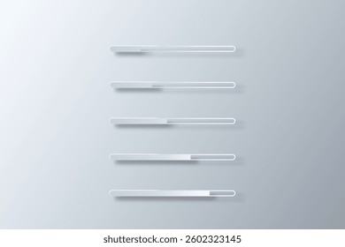collection of bar loading icons, white papercut style process icons in white